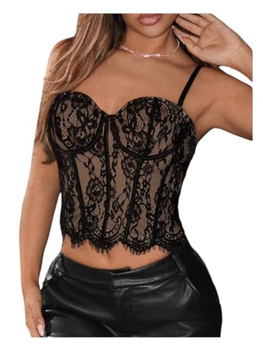 Women's Lace Corset Crop Top Sweetheart Neck Boned Cami Party